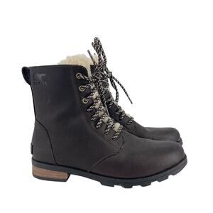 Sorel Emilie Short Lace Cozy Waterproof Boots Brown Leather Women’s size 7.5